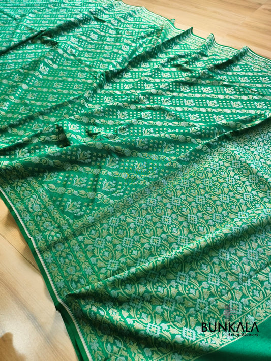 Emerald Green Ektara Banarasi Jamdan iWeaved Silk Saree