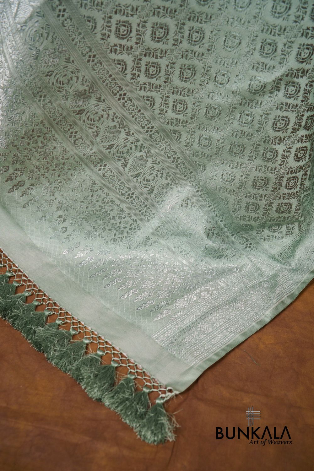 Ice Blue Daimond Jaal Brocade Resham Weaved Banarasi Mashru Silk Dupatta