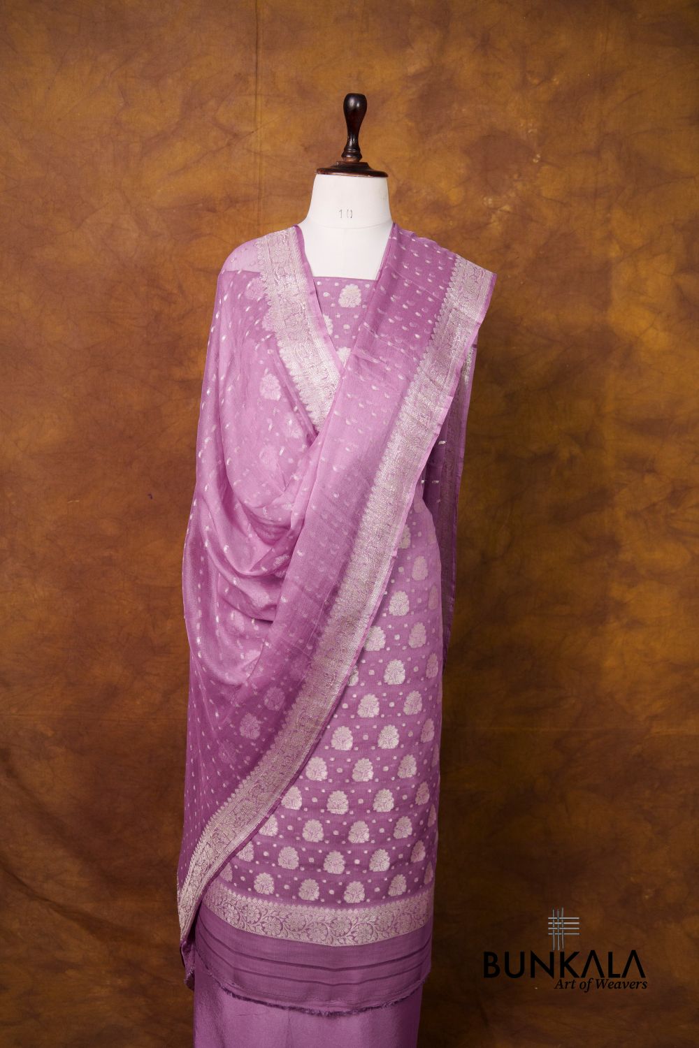 Lavender Buta Banarasi Pure Chiffon Silk Unstitched Suit Set