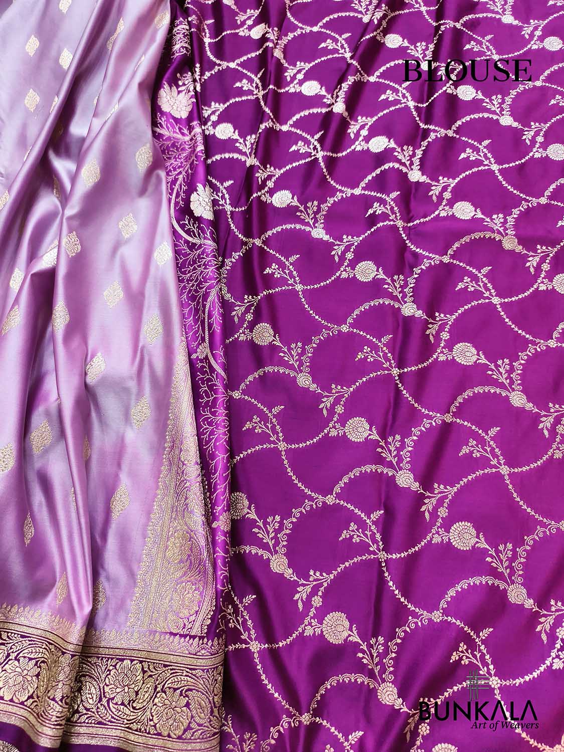 Lavender with Purple Wine Contrast Buti Banarasi Mashru Silk Saree
