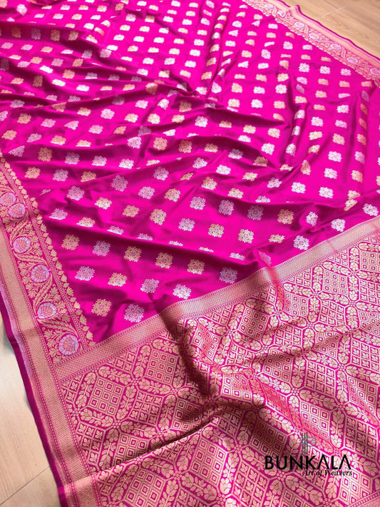Magenta Pink Sona Rupa Buti Banarasi Silk Saree