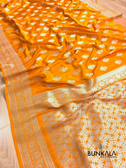 Mango Yellow Meena Vintage Buti Banarasi Mashru Silk Saree
