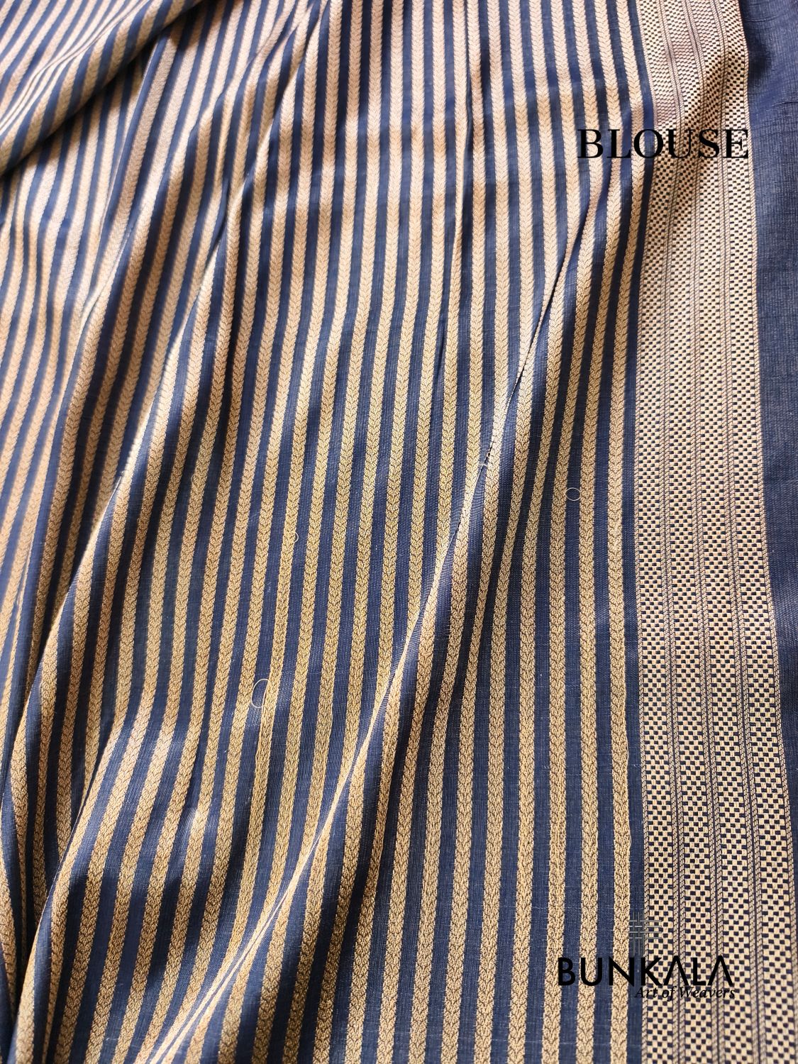 Midnight Blue Geometrical Brocade Banarasi Mashru Silk Saree
