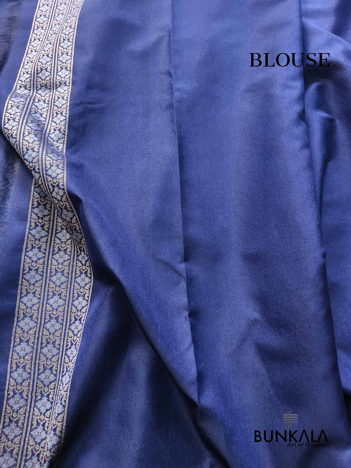 Navy Blue Ektara Banarasi Jamdani Weaved Silk Saree