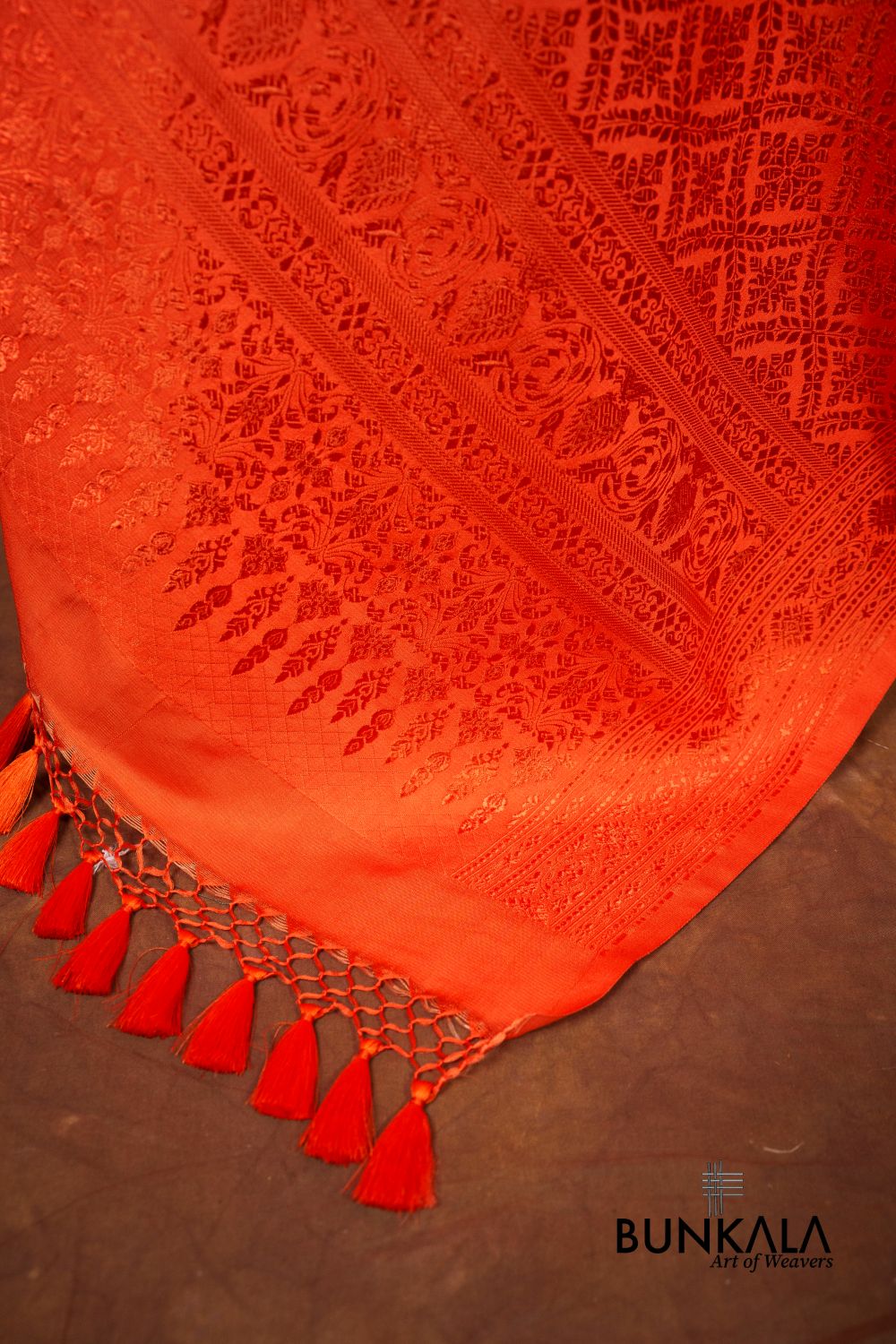 Orange Daimond Jaal Brocade Resham Weaved Banarasi Mashru Silk Dupatta