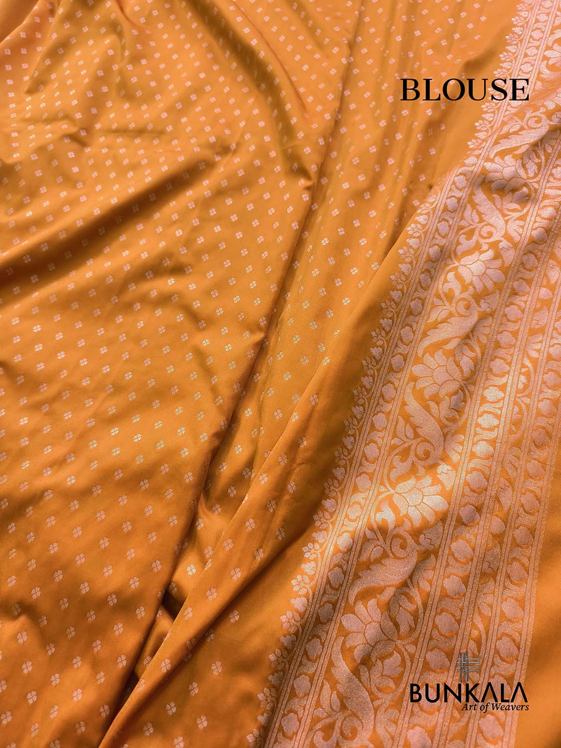 Orange Plain Ektara Banarasi Meena Jamdani Weaved Silk Saree