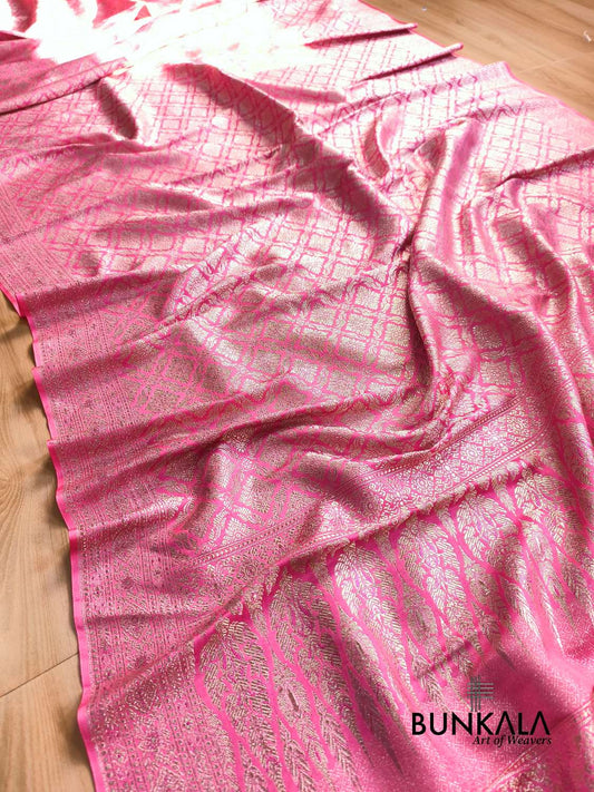 Pastel Pink Brocade Weaved Banarasi Mashru Silk Saree