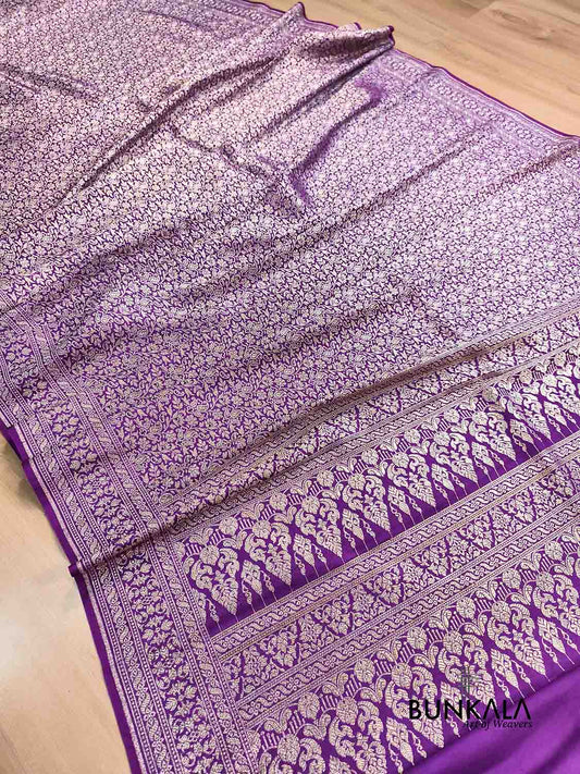 Purple Floral Brocade Weaved Banarasi Mashru Silk Saree