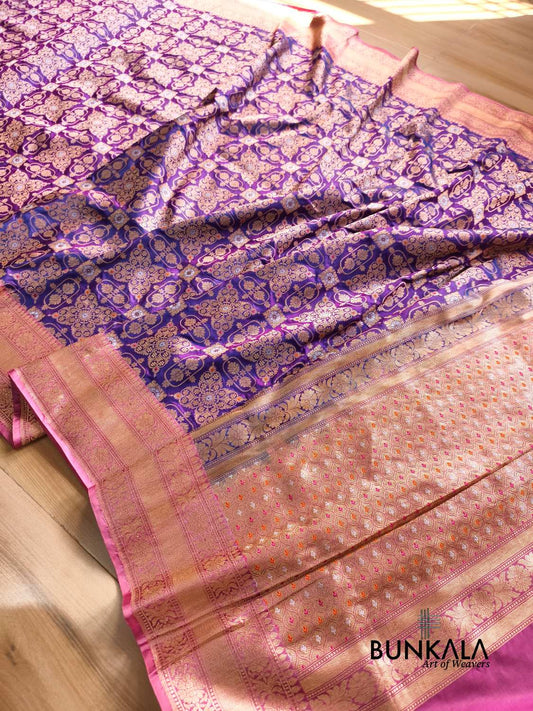 Purple Gharchola Handloom Banarasi Pure Katan Silk Saree