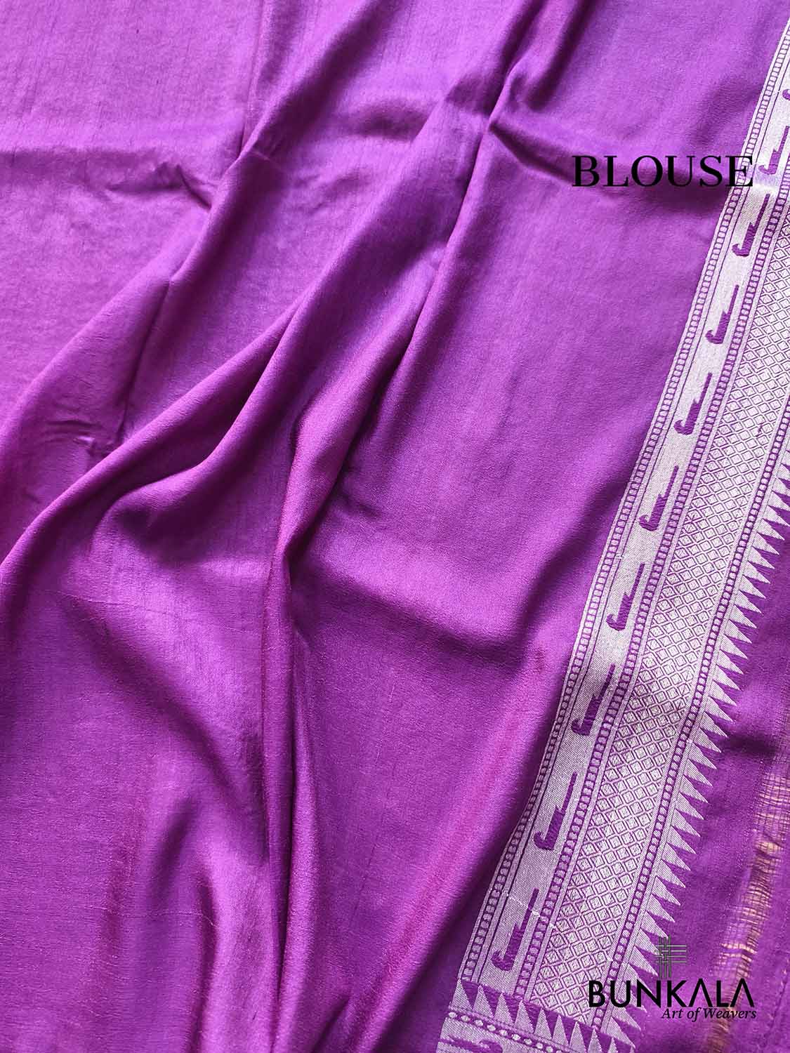 Purple Silver Zari Floral Meenakari Handloom Banarasi Pure Tussar Silk Saree