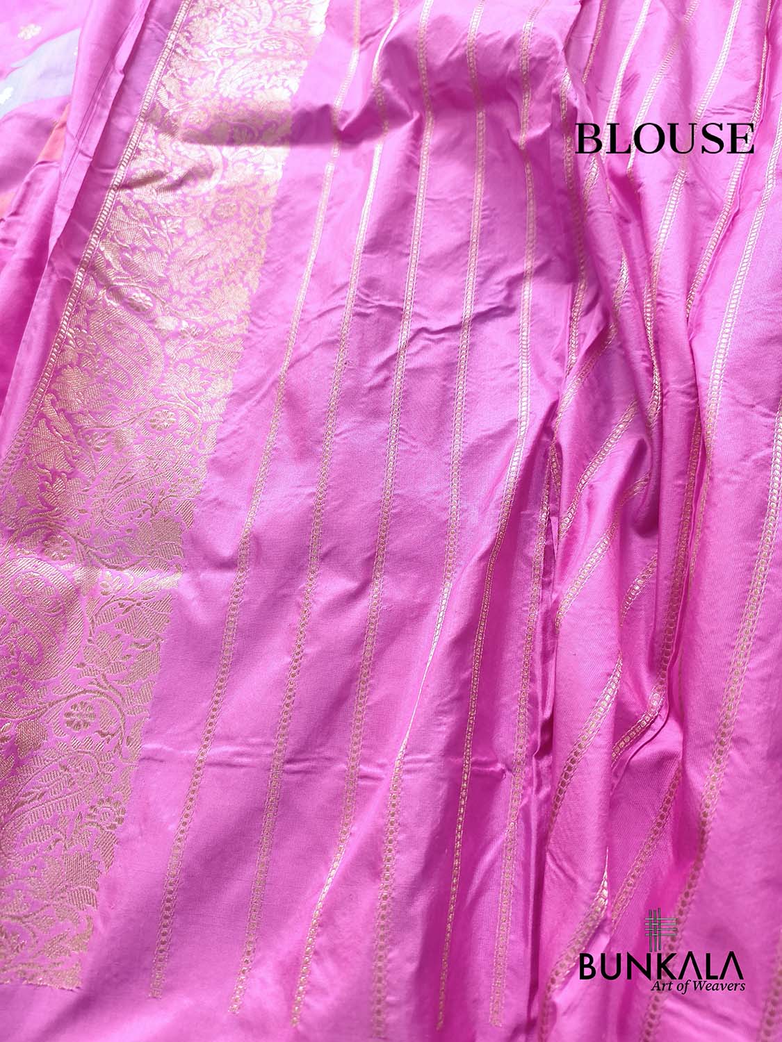 Rangkat Gazri Pink Kadwa Handweaved Banarasi Pure Katan Silk Saree