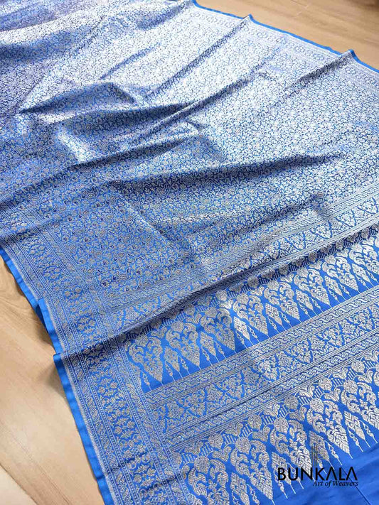 Royal Blue Brocade Weaved Jaal Banarasi Mashru Silk Saree