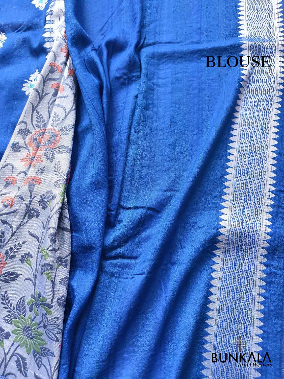 Royal Blue Silver Zari Meenakari Big Border Handloom Banarasi Pure Tussar Silk Saree