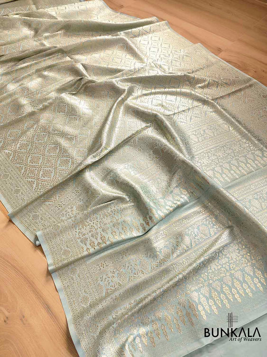 Ice Greenish Blue Mashru Silk Banarasi Saree