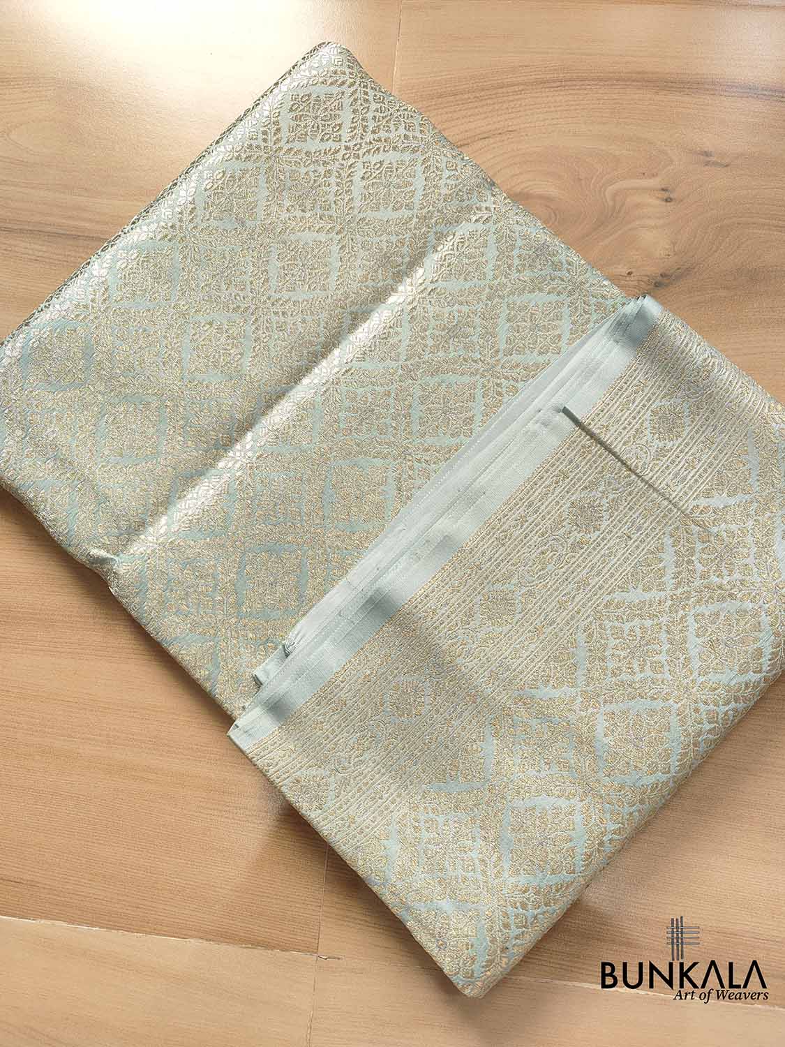 Ice Greenish Blue Mashru Silk Banarasi Saree