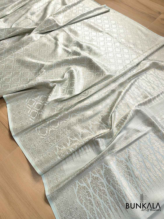 Icy Delight Ice Blue Mashru Silk Banarasi Saree