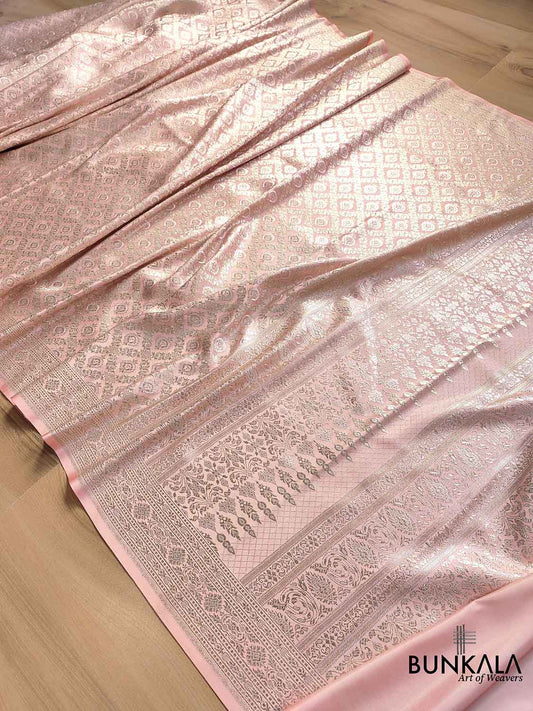 Blushing Beauty Pink Intricate Mashru Silk Banarasi Saree