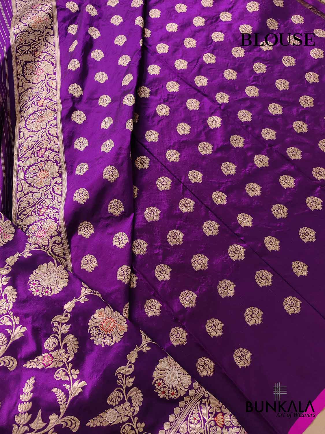 Plum Blossom Dark Purple Intricate Handwoven Pure Katan Silk Kadwa Jangla Meenakari Banarasi Saree
