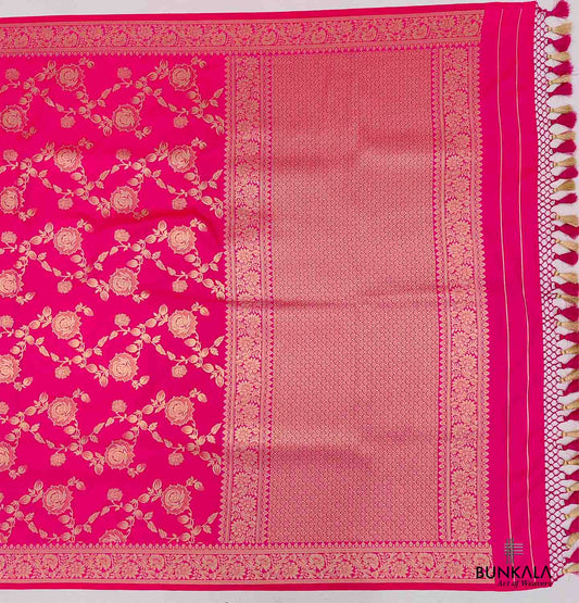Pink Floral Jaal Design Banarasi Silk Saree