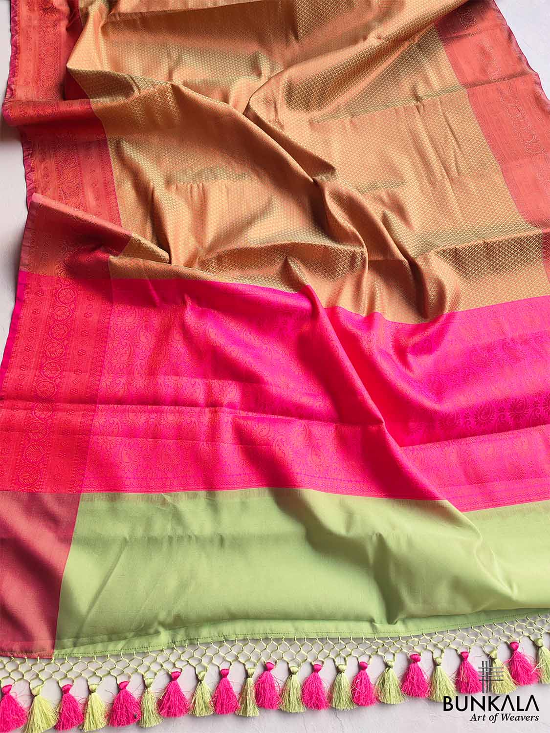 Cream Kanjivaram Silk Saree with Contrast Border
