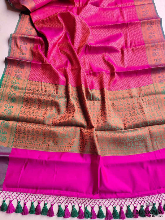 Pink Kanjivaram Silk Saree with Contrast Border