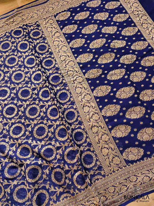 Blue Pure Khaddi Georgette Handloom Jaal Design Banarasi Saree