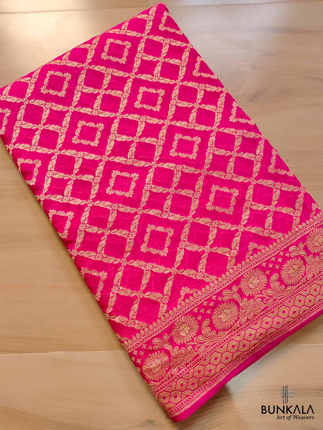 Pink Pure Khaddi Georgette Handloom Jaal Design Banarasi Saree