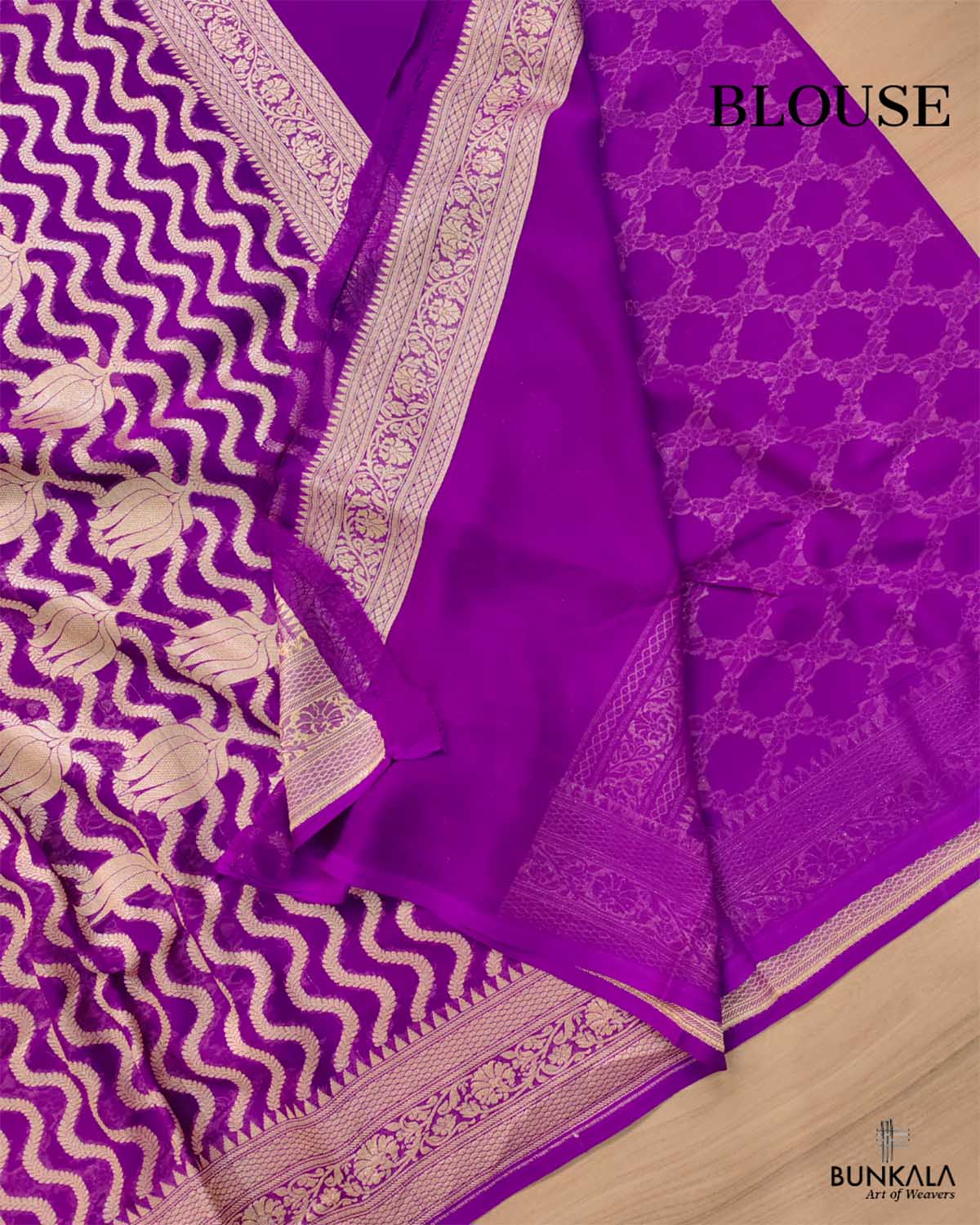 Purple Pure Khaddi Georgette Handloom Jaal Design Banarasi Saree