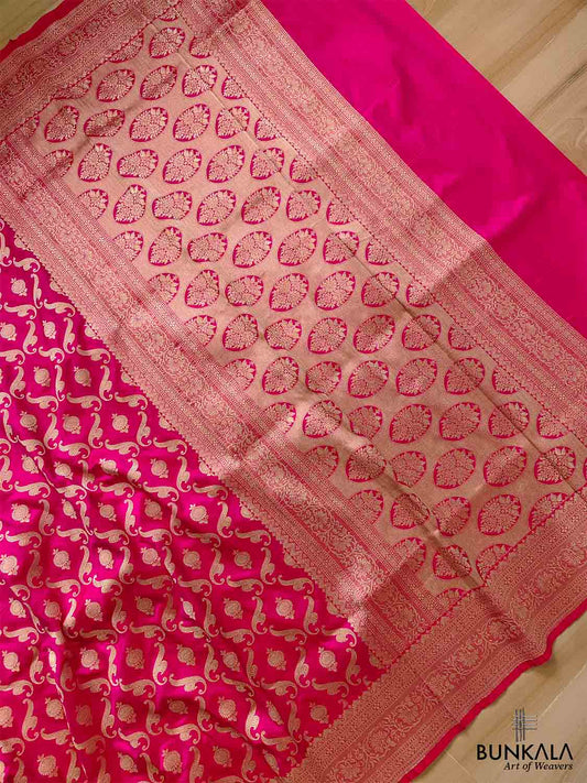 Pink Pure Katan Silk Jaal Design Handloom Banarasi Saree