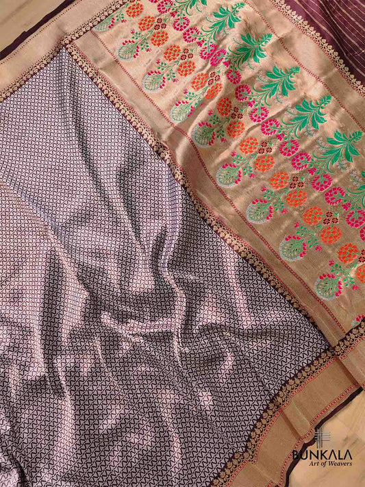 Brown Pure Katan Silk Handloom Sona Rupa Banarasi Saree with Meenakari Pallu