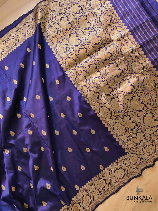 Purple Pure Katan Silk Handloom Allover Small Buti Design Banarasi Saree