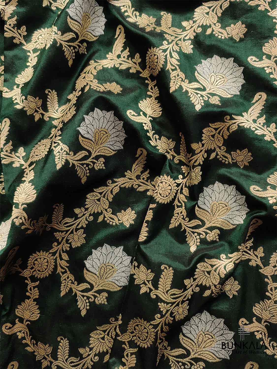 Bottle Green Pure Katan Silk Handloom Sona Rupa Jangla Design Banarasi Saree