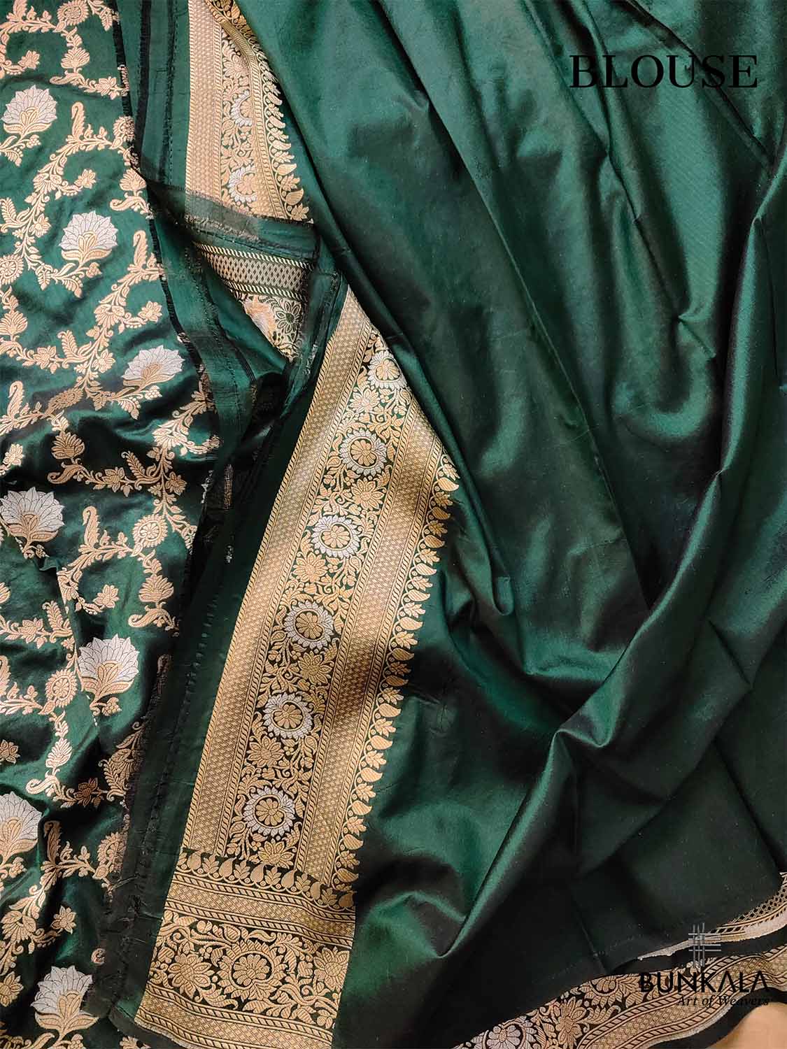 Bottle Green Pure Katan Silk Handloom Sona Rupa Jangla Design Banarasi Saree