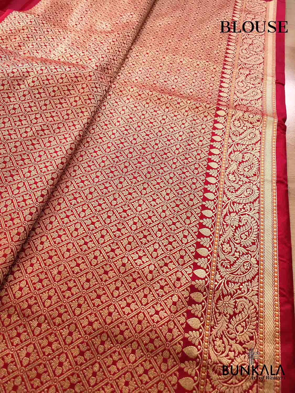 Bold Beauty Red Pure Katan Silk Handloom Sona Rupa Allover Small Buti Banarasi Saree