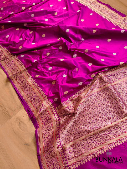 Subtle Charm Pink Pure Katan Silk Handloom Sona Rupa Allover Small Buti Banarasi Saree