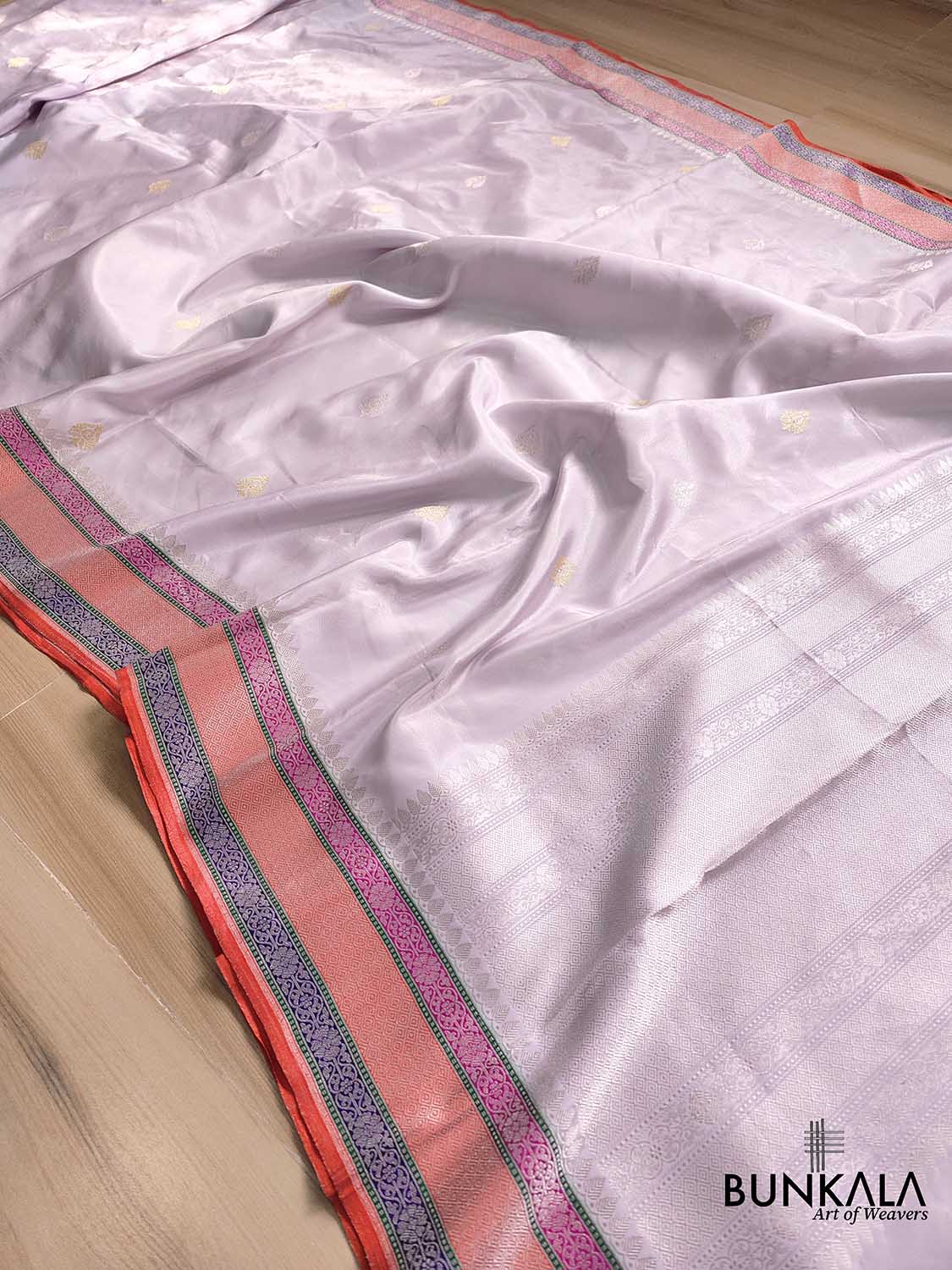 Ethereal Lavender Pure Tissue Katan Silk Handloom Allover Sona Rupa Small Buti Banarasi Saree with Meenakari Border