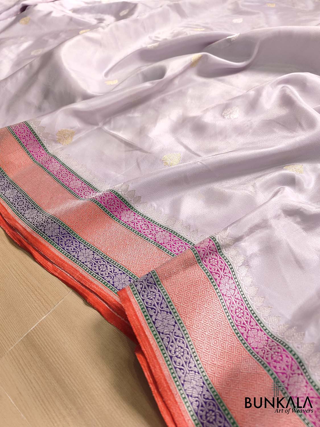 Ethereal Lavender Pure Tissue Katan Silk Handloom Allover Sona Rupa Small Buti Banarasi Saree with Meenakari Border