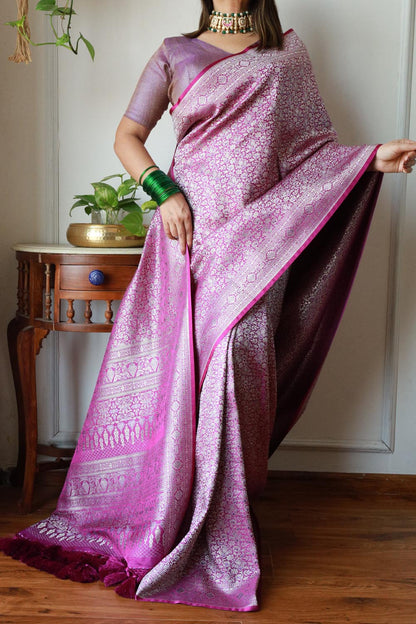 Purple Brocade Weaved Banarasi Mashru Silk Saree