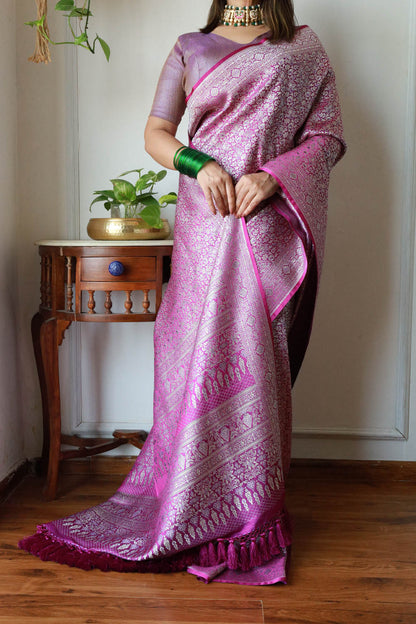 Purple Brocade Weaved Banarasi Mashru Silk Saree