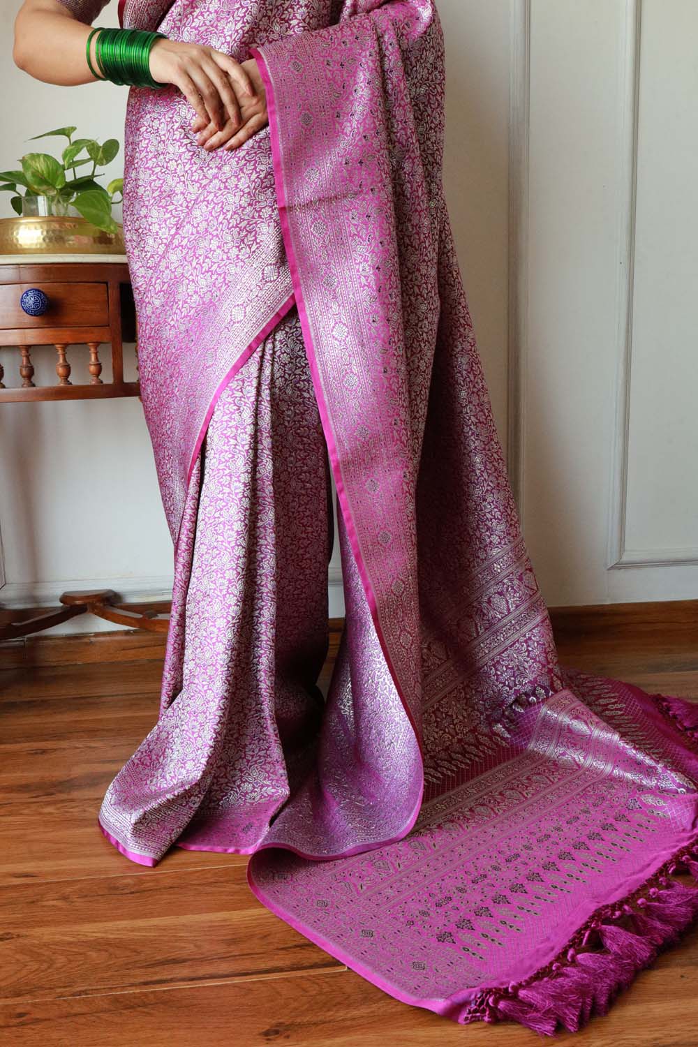 Purple Brocade Weaved Banarasi Mashru Silk Saree