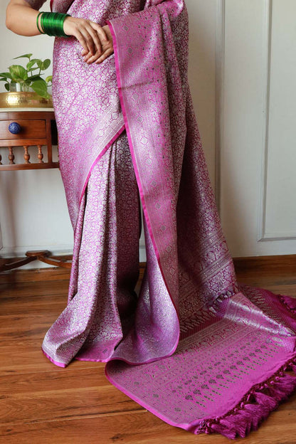 Purple Brocade Weaved Banarasi Mashru Silk Saree