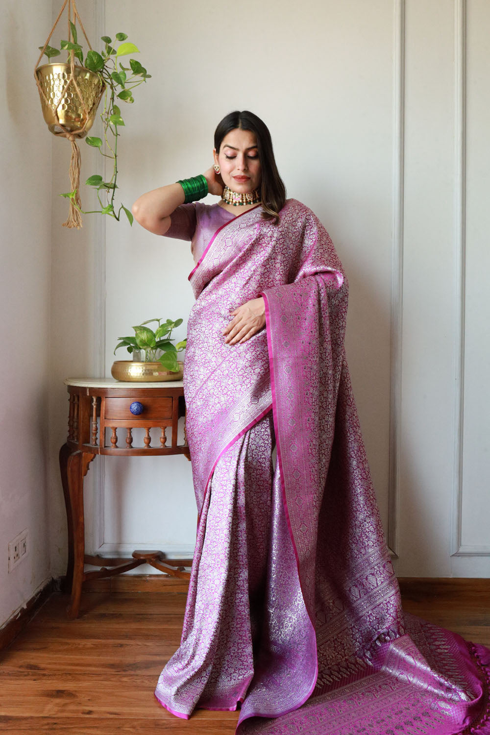 Purple Brocade Weaved Banarasi Mashru Silk Saree