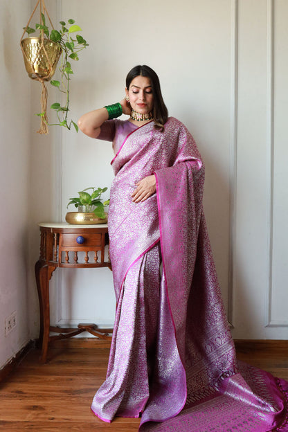 Purple Brocade Weaved Banarasi Mashru Silk Saree