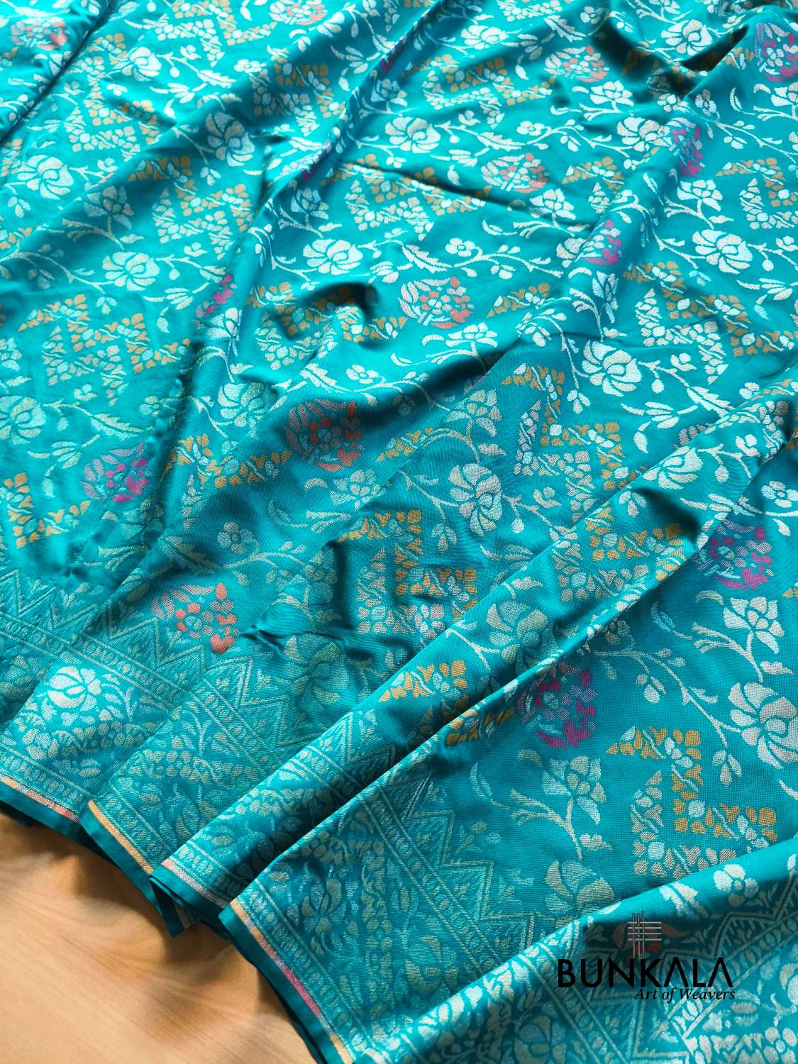 Aqua Blue Ektara Banarasi Jamdani Meenakari Weaved Silk Saree 