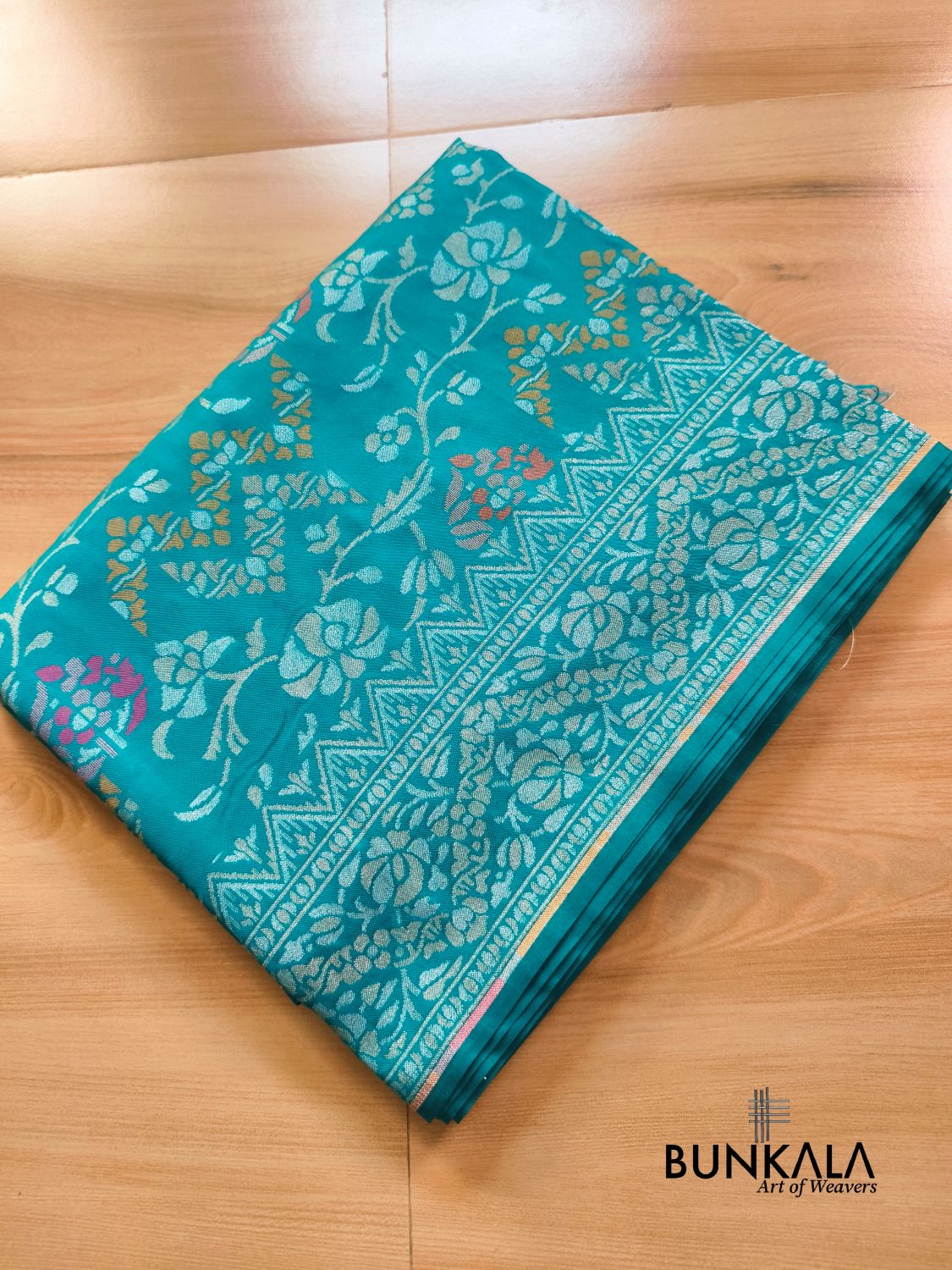 Aqua Blue Ektara Banarasi Jamdani Meenakari Weaved Silk Saree 