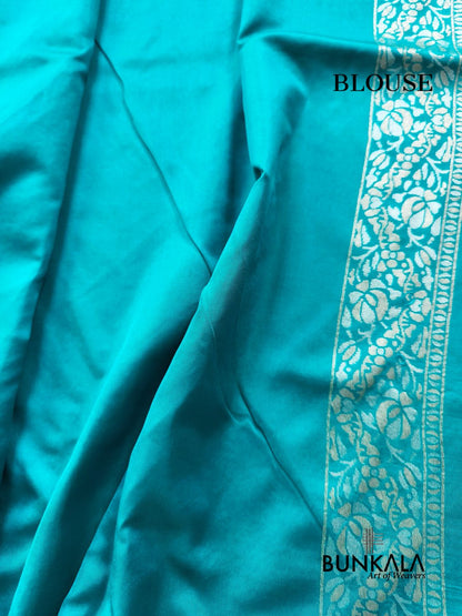 Aqua Blue Ektara Banarasi Jamdani Meenakari Weaved Silk Saree 