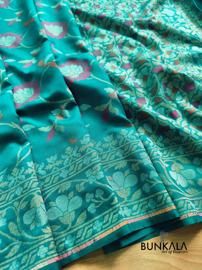 Aqua Blue Ektara Banarasi Jamdani Meenakari Weaved Silk Saree 