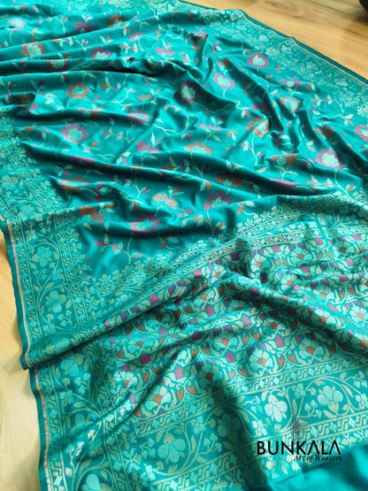 Aqua Blue Ektara Banarasi Jamdani Meenakari Weaved Silk Saree 
