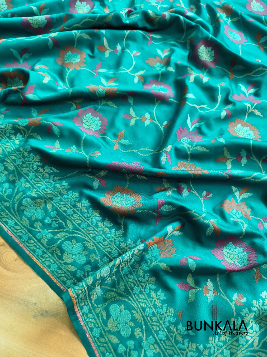 Aqua Blue Ektara Banarasi Jamdani Meenakari Weaved Silk Saree 