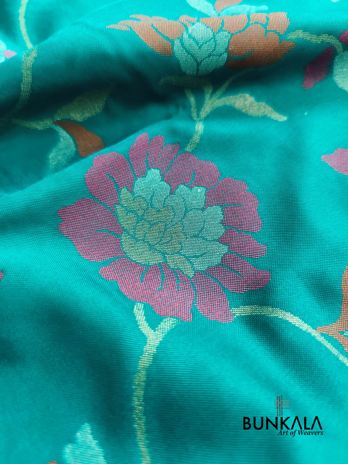 Aqua Blue Ektara Banarasi Jamdani Meenakari Weaved Silk Saree 